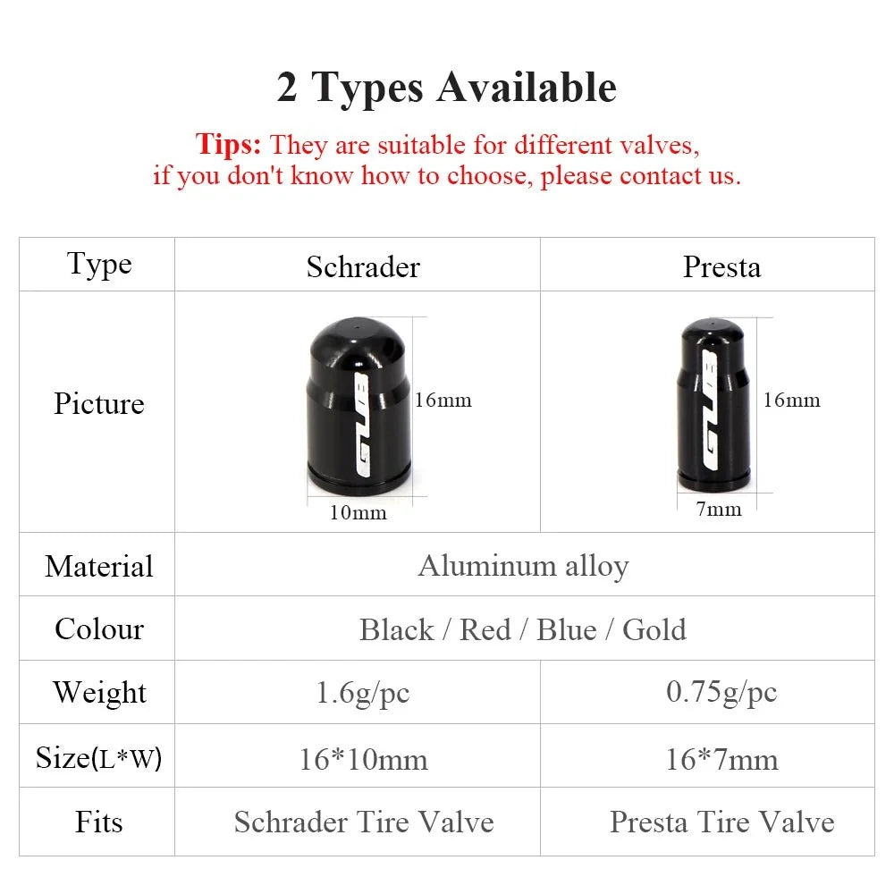 GUB Aluminum Alloy Bicycle Valve Caps | Presta & Schrader Valve Protectors